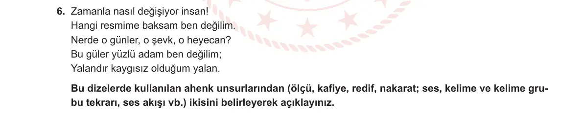 12. Sınıf Türk Dili ve Edebiyatı 2023-2024 1. Dönem 2. Yazılı 2. Bölüm 6. Soru görseli