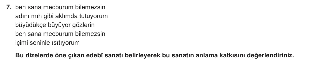 12. Sınıf Türk Dili ve Edebiyatı 2023-2024 1. Dönem 2. Yazılı 2. Bölüm 7. Soru görseli