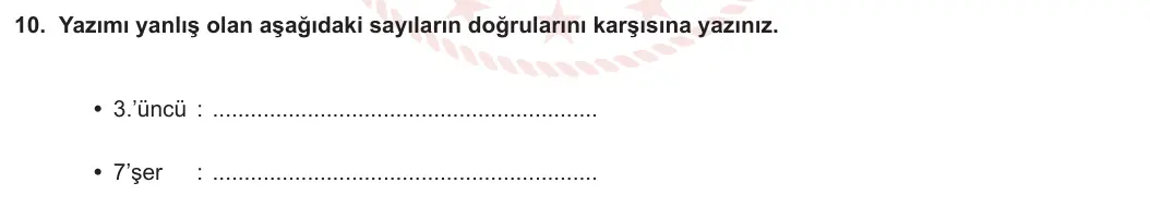 5. Sınıf Türkçe 2023-2024 1. Dönem 2. Yazılı 1. Bölüm 10. Soru görseli