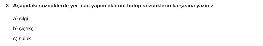 5. Sınıf Türkçe 2023-2024 1. Dönem 2. Yazılı 1. Bölüm 3. Soru görseli