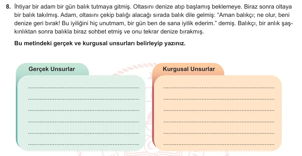 5. Sınıf Türkçe 2023-2024 1. Dönem 2. Yazılı 1. Bölüm 8. Soru görseli