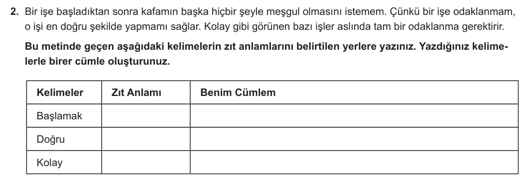 5. Sınıf Türkçe 2023-2024 1. Dönem 2. Yazılı 2. Bölüm 2. Soru görseli