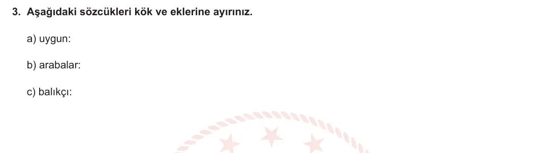 5. Sınıf Türkçe 2023-2024 1. Dönem 2. Yazılı 2. Bölüm 3. Soru görseli