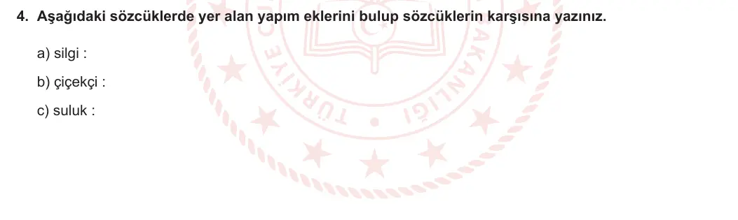 5. Sınıf Türkçe 2023-2024 1. Dönem 2. Yazılı 2. Bölüm 4. Soru görseli