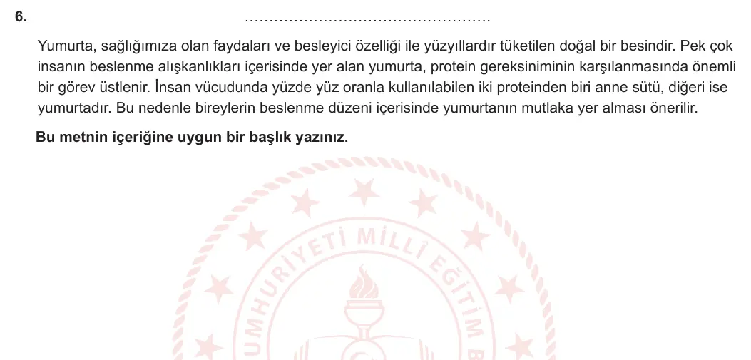 5. Sınıf Türkçe 2023-2024 1. Dönem 2. Yazılı 2. Bölüm 6. Soru görseli