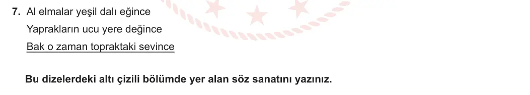5. Sınıf Türkçe 2023-2024 1. Dönem 2. Yazılı 2. Bölüm 7. Soru görseli