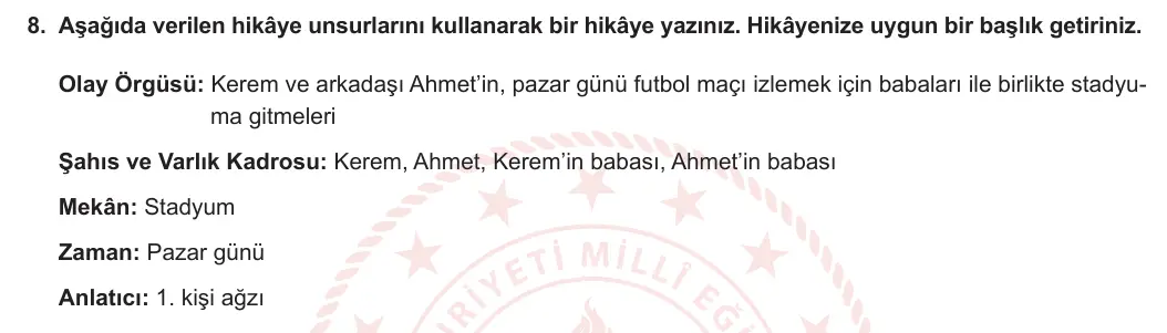 5. Sınıf Türkçe 2023-2024 1. Dönem 2. Yazılı 2. Bölüm 8. Soru görseli