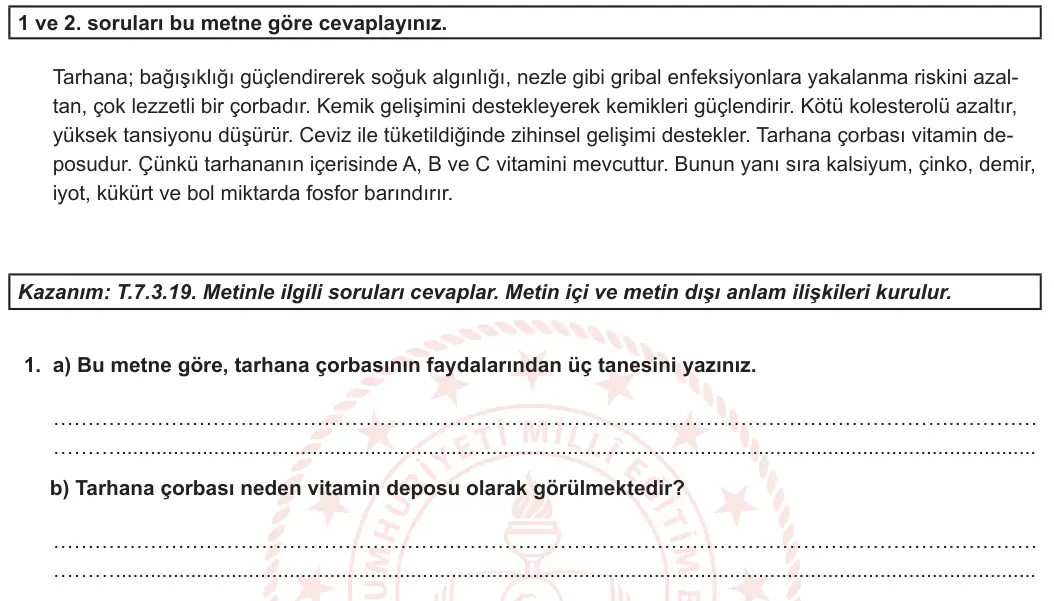 7. Sınıf Türkçe 2023-2024 1. Dönem 2. Yazılı 1. Bölüm 1. Soru görseli