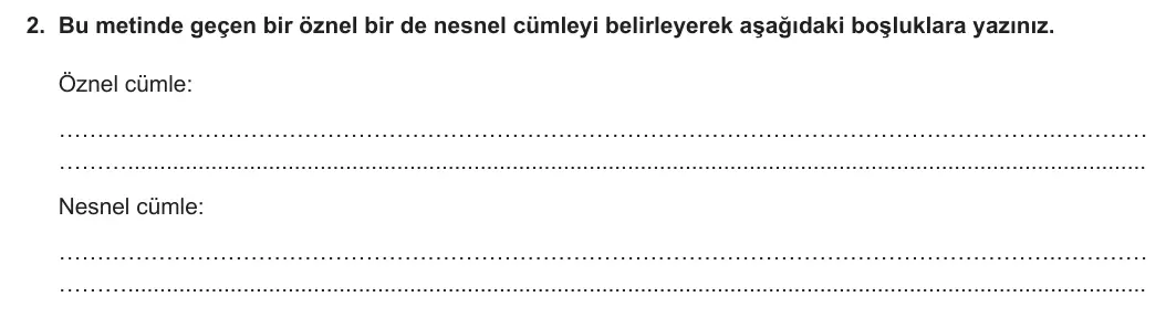 7. Sınıf Türkçe 2023-2024 1. Dönem 2. Yazılı 1. Bölüm 2. Soru görseli (2/2)