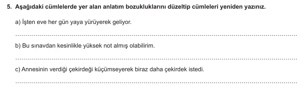 7. Sınıf Türkçe 2023-2024 1. Dönem 2. Yazılı 1. Bölüm 5. Soru görseli