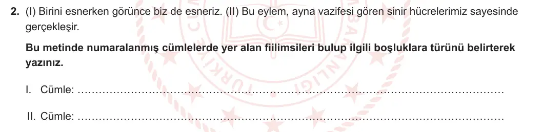 8. Sınıf Türkçe 2023-2024 1. Dönem 2. Yazılı 1. Bölüm 2. Soru (Ferman Yayınları) görseli