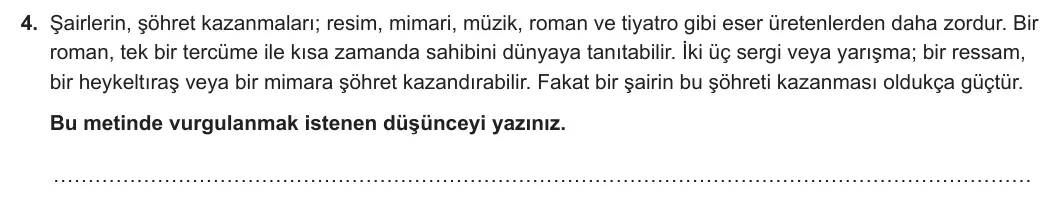 8. Sınıf Türkçe 2023-2024 1. Dönem 2. Yazılı 1. Bölüm 4. Soru (Ferman Yayınları) görseli