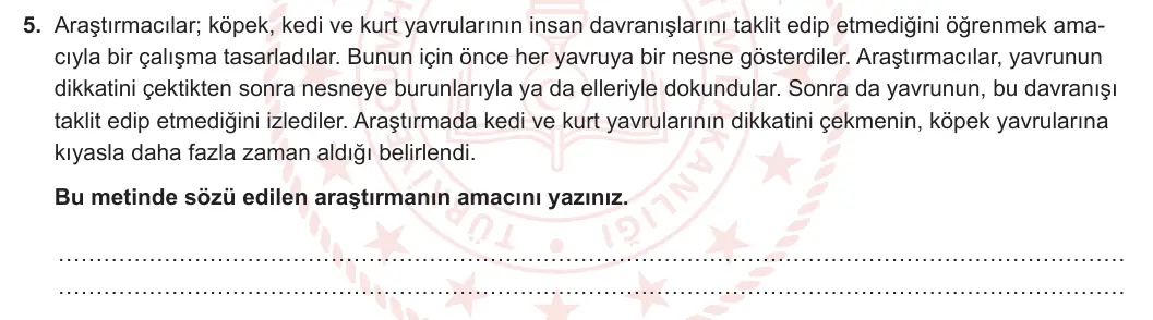 8. Sınıf Türkçe 2023-2024 1. Dönem 2. Yazılı 1. Bölüm 5. Soru (Ferman Yayınları) görseli