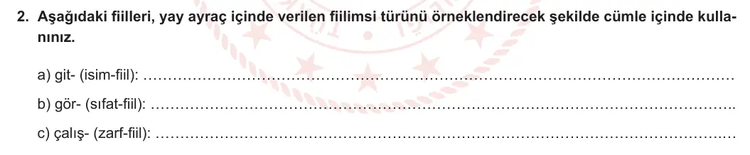 8. Sınıf Türkçe 2023-2024 1. Dönem 2. Yazılı 2. Bölüm 2. Soru (Ferman Yayınları) görseli