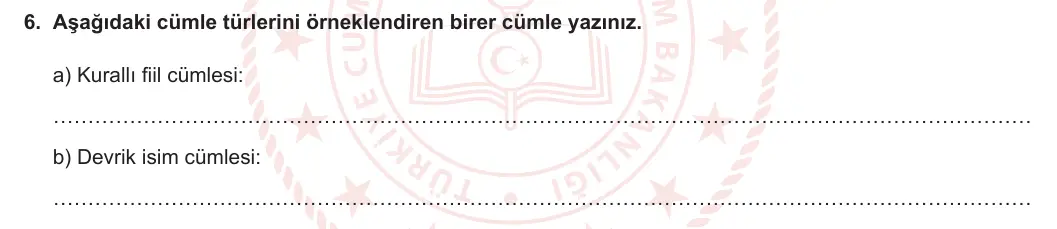 8. Sınıf Türkçe 2023-2024 1. Dönem 2. Yazılı 2. Bölüm 6. Soru (Ferman Yayınları) görseli