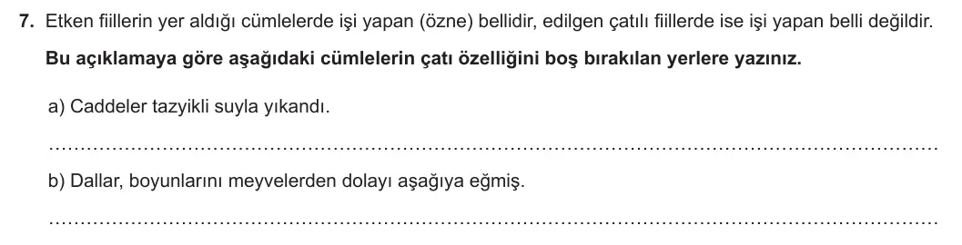 8. Sınıf Türkçe 2023-2024 1. Dönem 2. Yazılı 2. Bölüm 7. Soru (Ferman Yayınları) görseli