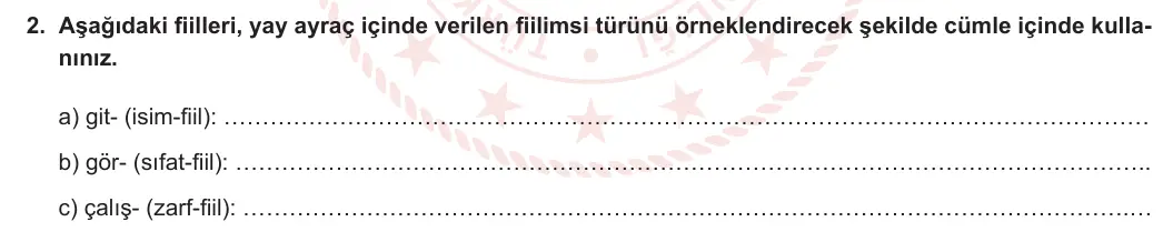 8. Sınıf Türkçe 2023-2024 1. Dönem 2. Yazılı 1. Bölüm 2. Soru (MEB Yayınları) görseli