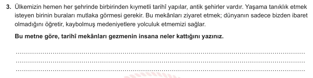 8. Sınıf Türkçe 2023-2024 1. Dönem 2. Yazılı 1. Bölüm 3. Soru (MEB Yayınları) görseli