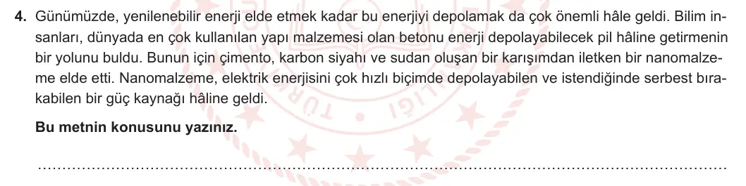 8. Sınıf Türkçe 2023-2024 1. Dönem 2. Yazılı 1. Bölüm 4. Soru (MEB Yayınları) görseli