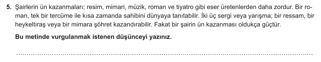8. Sınıf Türkçe 2023-2024 1. Dönem 2. Yazılı 1. Bölüm 5. Soru (MEB Yayınları) görseli