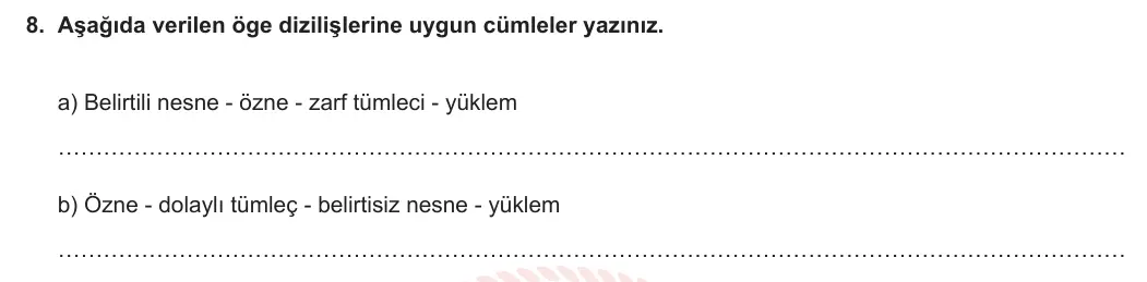 8. Sınıf Türkçe 2023-2024 1. Dönem 2. Yazılı 1. Bölüm 8. Soru (MEB Yayınları) görseli