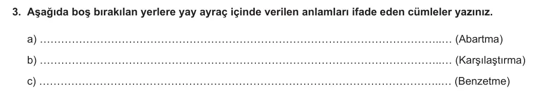 8. Sınıf Türkçe 2023-2024 1. Dönem 2. Yazılı 2. Bölüm 3. Soru (MEB Yayınları) görseli