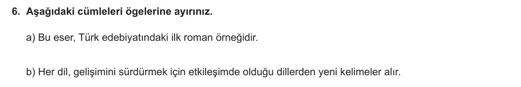 8. Sınıf Türkçe 2023-2024 1. Dönem 2. Yazılı 2. Bölüm 6. Soru (MEB Yayınları) görseli