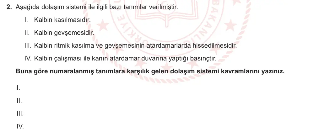 11. Sınıf Biyoloji 2023-2024 2. Dönem 1. Yazılı 2. Bölüm 2. Soru görseli