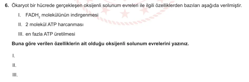 12. Sınıf Biyoloji 2023-2024 2. Dönem 1. Yazılı 1. Bölüm 6. Soru görseli