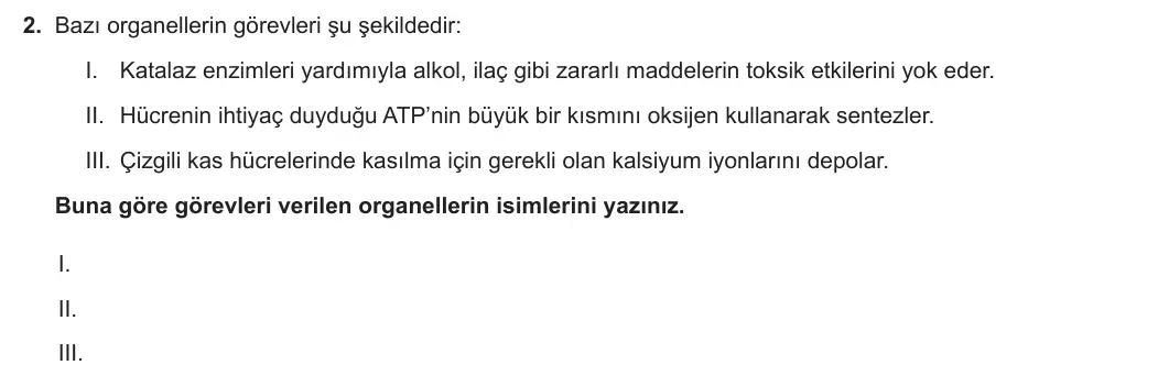 9. Sınıf Biyoloji 2023-2024 2. Dönem 1. Yazılı 1. Bölüm 2. Soru görseli