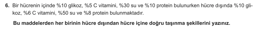 9. Sınıf Biyoloji 2023-2024 2. Dönem 1. Yazılı 1. Bölüm 6. Soru görseli