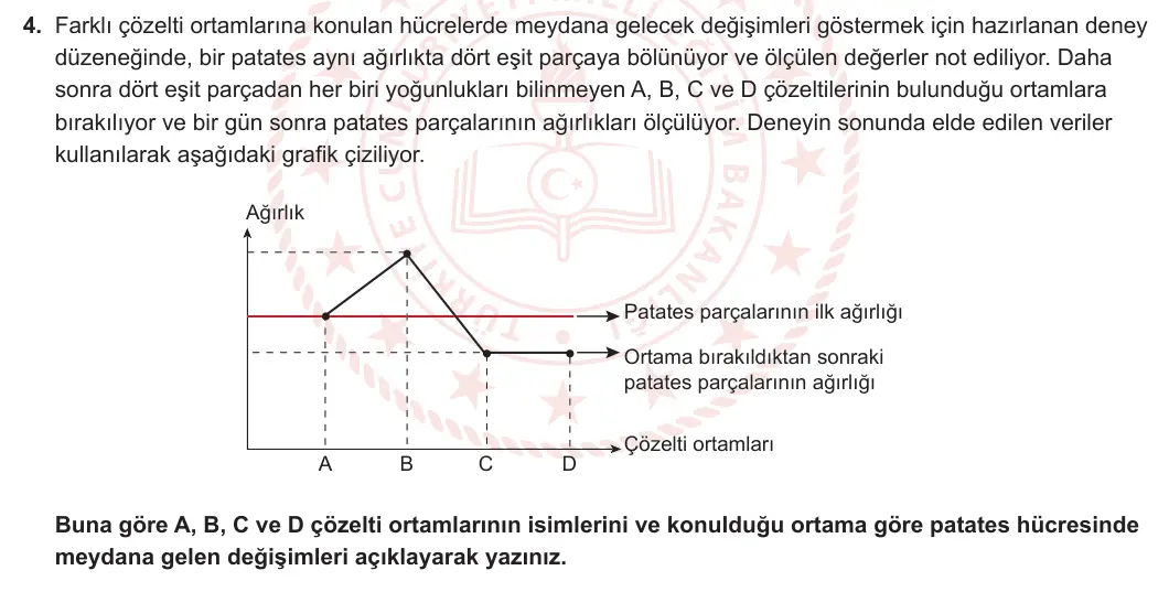 9. Sınıf Biyoloji 2023-2024 2. Dönem 1. Yazılı 2. Bölüm 4. Soru görseli