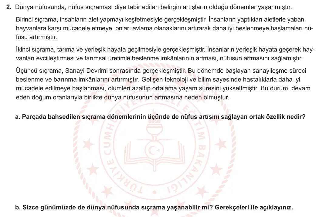 10. Sınıf Coğrafya 2023-2024 2. Dönem 1. Yazılı 1. Bölüm 2. Soru görseli