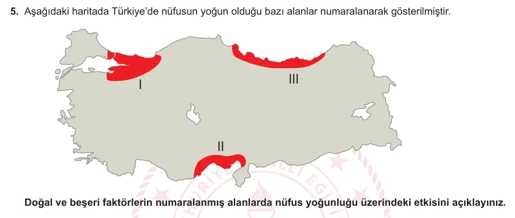 10. Sınıf Coğrafya 2023-2024 2. Dönem 1. Yazılı 1. Bölüm 5. Soru görseli