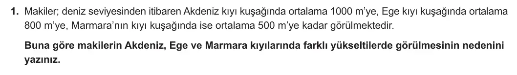 10. Sınıf Coğrafya 2023-2024 2. Dönem 1. Yazılı 2. Bölüm 1. Soru görseli
