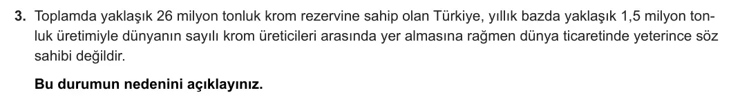 11. Sınıf Coğrafya 2023-2024 2. Dönem 1. Yazılı 2. Bölüm 3. Soru görseli