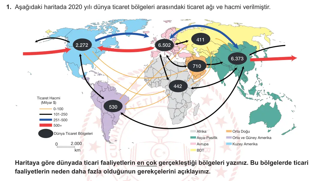 12. Sınıf Coğrafya 2023-2024 2. Dönem 1. Yazılı 1. Bölüm 1. Soru görseli