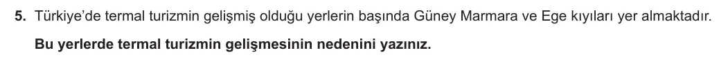 12. Sınıf Coğrafya 2023-2024 2. Dönem 1. Yazılı 2. Bölüm 5. Soru görseli