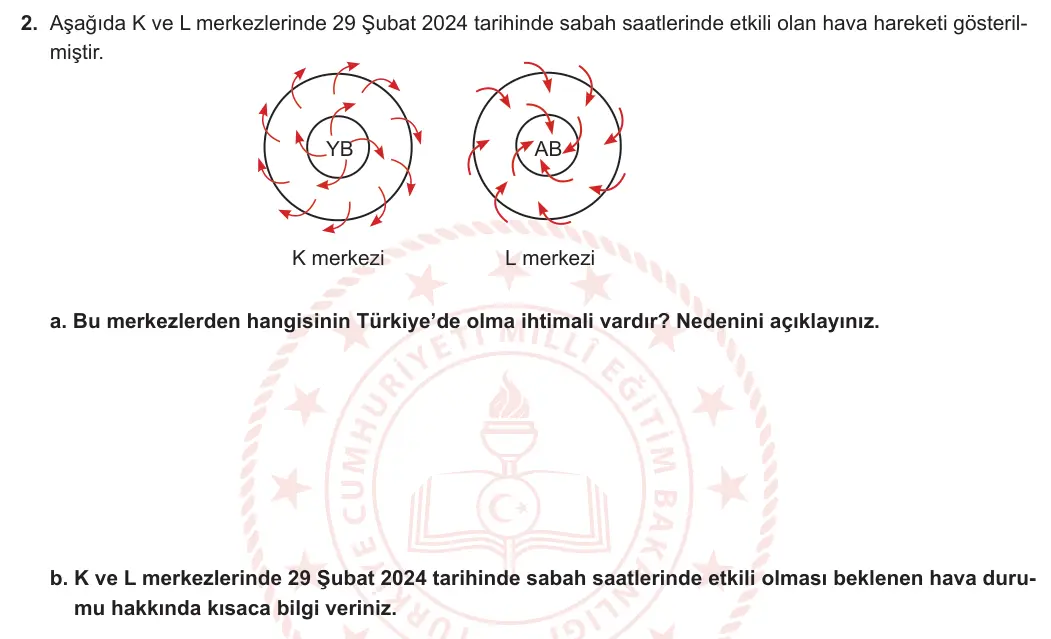 9. Sınıf Coğrafya 2023-2024 2. Dönem 1. Yazılı 1. Bölüm 2. Soru görseli