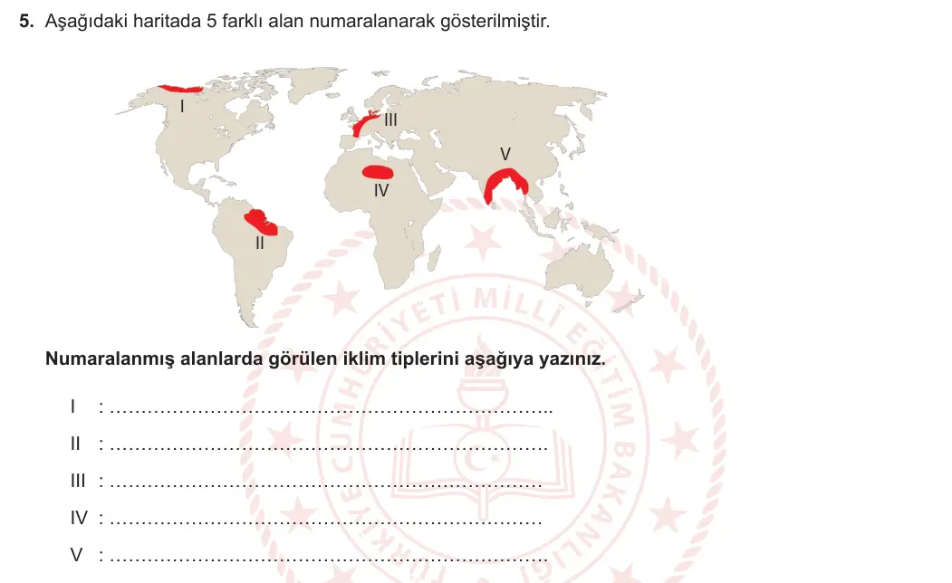 9. Sınıf Coğrafya 2023-2024 2. Dönem 1. Yazılı 2. Bölüm 5. Soru görseli
