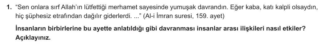 10. Sınıf Din Kültürü ve Ahlak Bilgisi 2023-2024 2. Dönem 1. Yazılı 1. Bölüm 1. Soru görseli