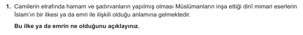 10. Sınıf Din Kültürü ve Ahlak Bilgisi 2023-2024 2. Dönem 1. Yazılı 2. Bölüm 1. Soru görseli