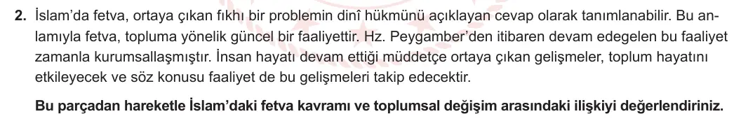 10. Sınıf Din Kültürü ve Ahlak Bilgisi 2023-2024 2. Dönem 1. Yazılı 2. Bölüm 2. Soru görseli