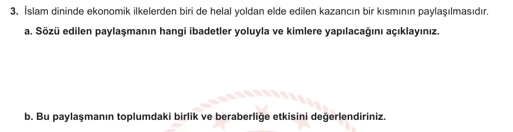 10. Sınıf Din Kültürü ve Ahlak Bilgisi 2023-2024 2. Dönem 1. Yazılı 2. Bölüm 3. Soru görseli