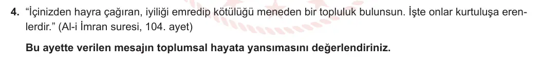 10. Sınıf Din Kültürü ve Ahlak Bilgisi 2023-2024 2. Dönem 1. Yazılı 2. Bölüm 4. Soru görseli