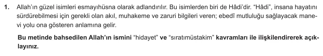 11. Sınıf Din Kültürü ve Ahlak Bilgisi 2023-2024 2. Dönem 1. Yazılı 1. Bölüm 1. Soru görseli