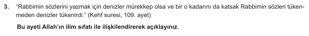 11. Sınıf Din Kültürü ve Ahlak Bilgisi 2023-2024 2. Dönem 1. Yazılı 2. Bölüm 3. Soru görseli