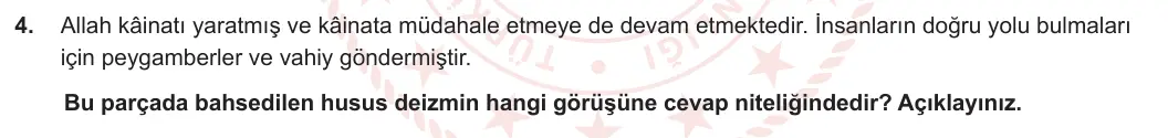 11. Sınıf Din Kültürü ve Ahlak Bilgisi 2023-2024 2. Dönem 1. Yazılı 2. Bölüm 4. Soru görseli