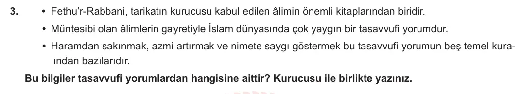 12. Sınıf Din Kültürü ve Ahlak Bilgisi 2023-2024 2. Dönem 1. Yazılı 1. Bölüm 3. Soru görseli
