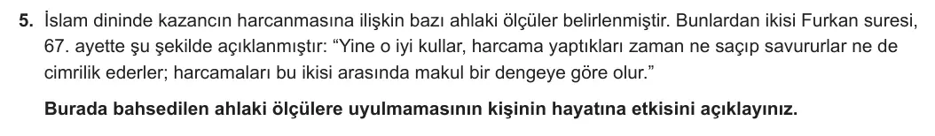 12. Sınıf Din Kültürü ve Ahlak Bilgisi 2023-2024 2. Dönem 1. Yazılı 1. Bölüm 5. Soru görseli